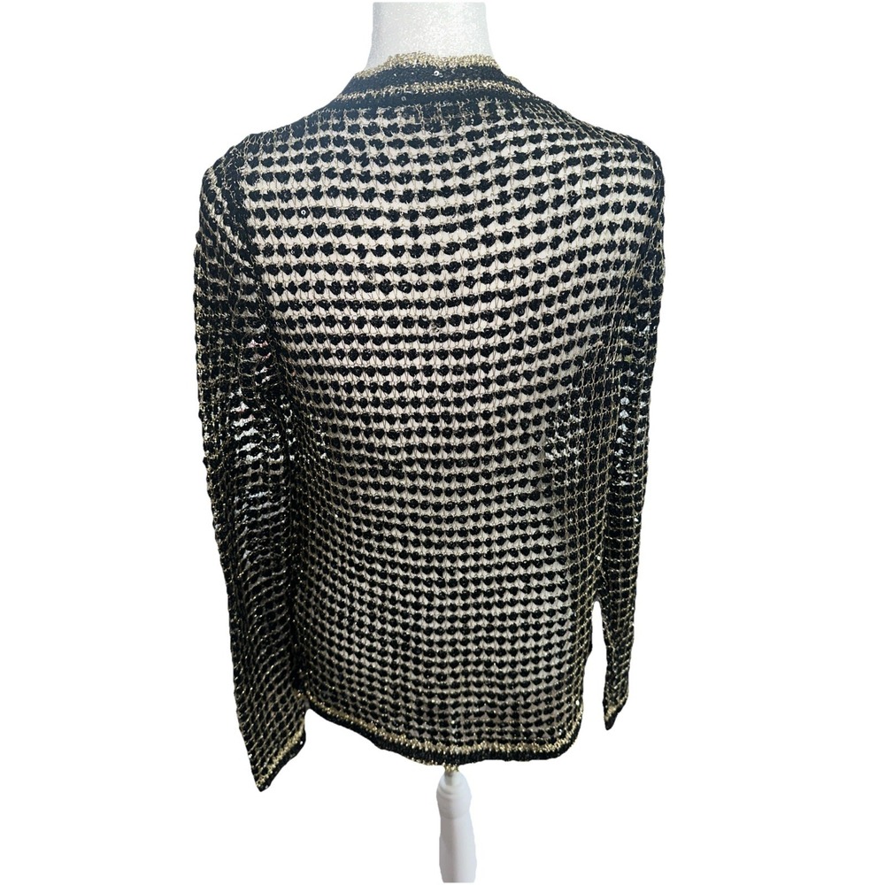 Rush By Rosanna Black Gold Metallic Cardigan SIZE Medium - Picture 3 of 10